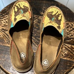 Ariat Cowboy slip on leather shoes with red accent stitching